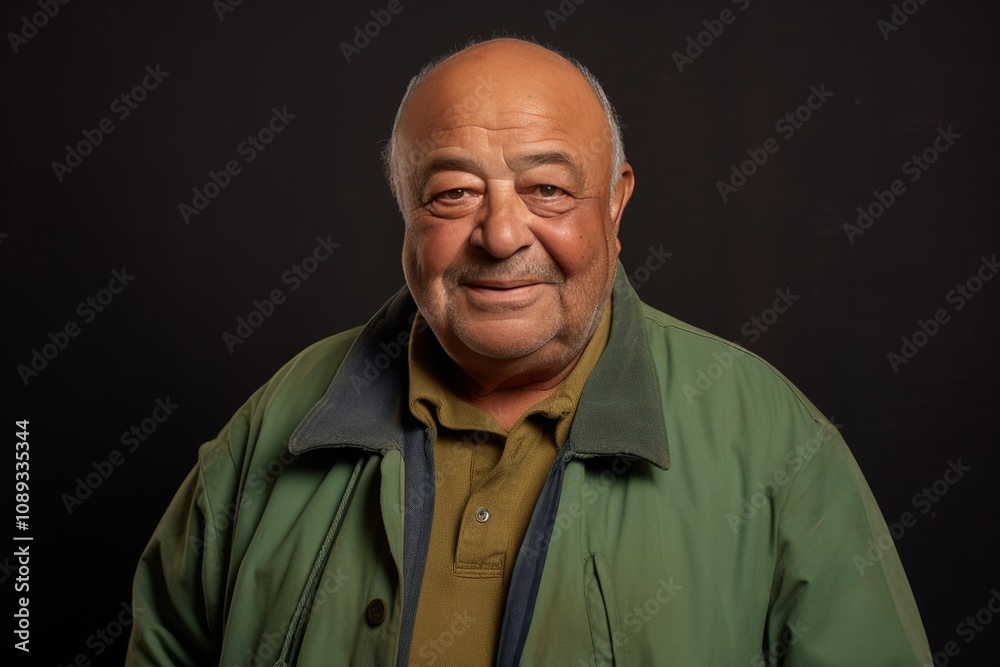Elderly man in stylish white t shirt, smiling in studio portrait against solid background Elderly man in stylish white t shirt, smiling in studio portrait against solid background