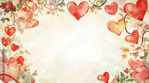 Vintage Floral Heart Frame for Valentine's Day Card Design, Watercolor