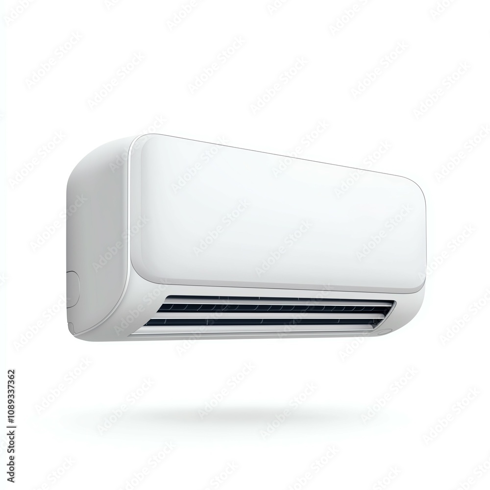 Modern air conditioning unit on a white background, showcasing sleek design and efficiency for home or office use.