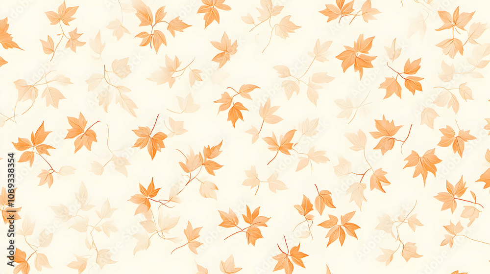 Seamless pattern of delicate, pale orange leaves scattered on a white background. Seamless pattern of delicate, pale orange leaves scattered on a white background.