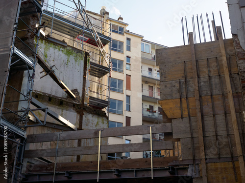 Residential buildings under construction along via Canonica in Milan, Italy photo