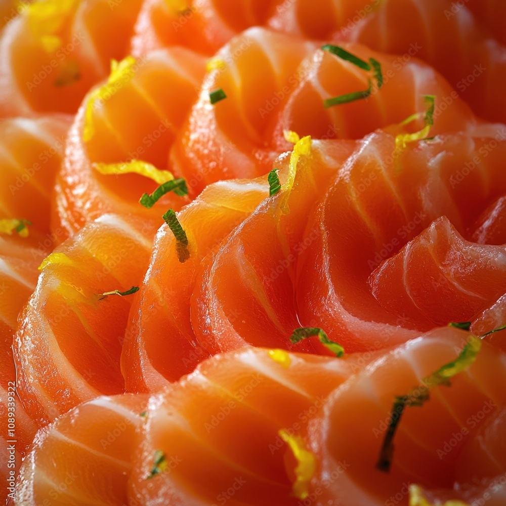freshly sliced salmon with herbs and citrus zest freshly sliced salmon with herbs and citrus zest