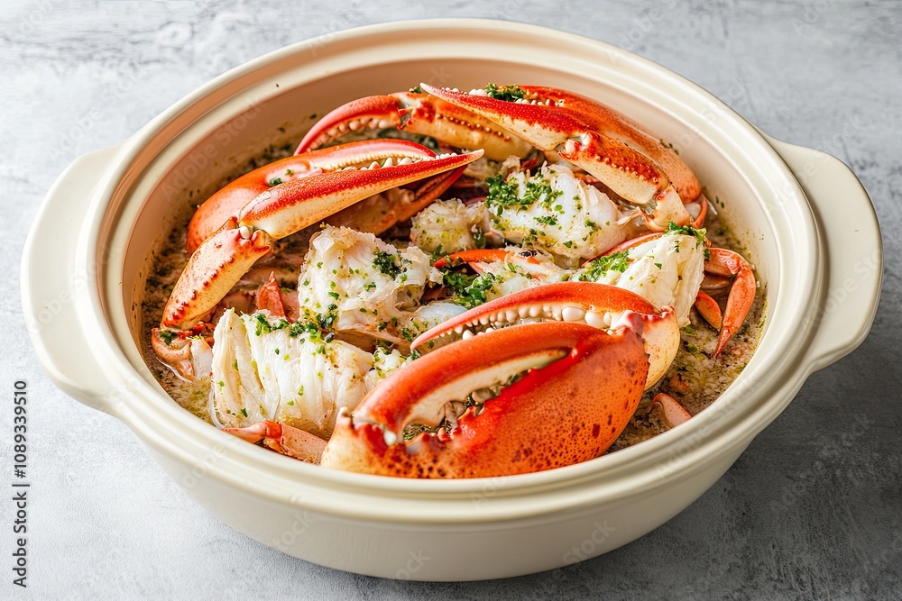 BIG CRAB CIOPPINO CRAB WOKKIN in a dish top view on grey background singapore food BIG CRAB CIOPPINO CRAB WOKKIN in a dish top view on grey background singapore food