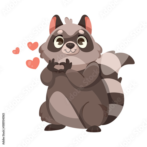 Funny Raccoon Animal Show Heart Gesture Vector Illustration