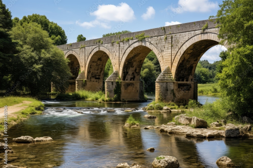 Ancient roman stone arch bridge over river historic marvel of roman architecture Ancient roman stone arch bridge over river historic marvel of roman architecture