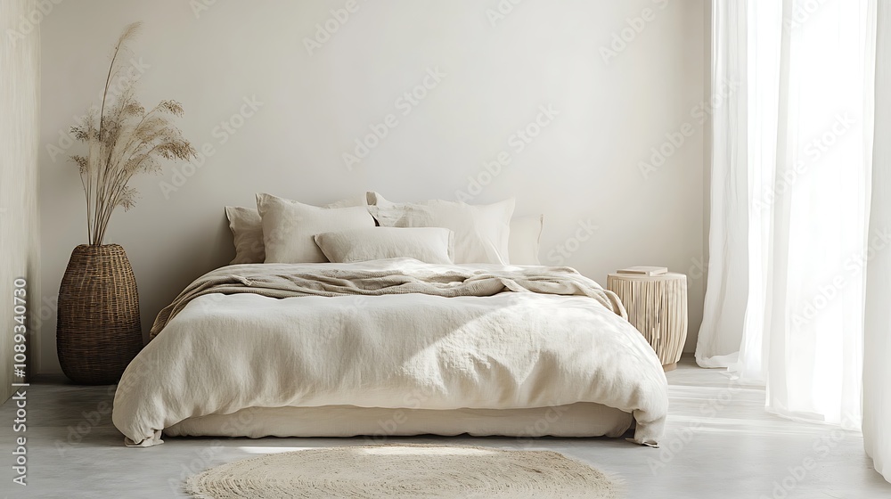 Fototapeta premium Elegant and Cozy Modern Bedroom Interior Design with Stylish Decor, mockup, poster and Background