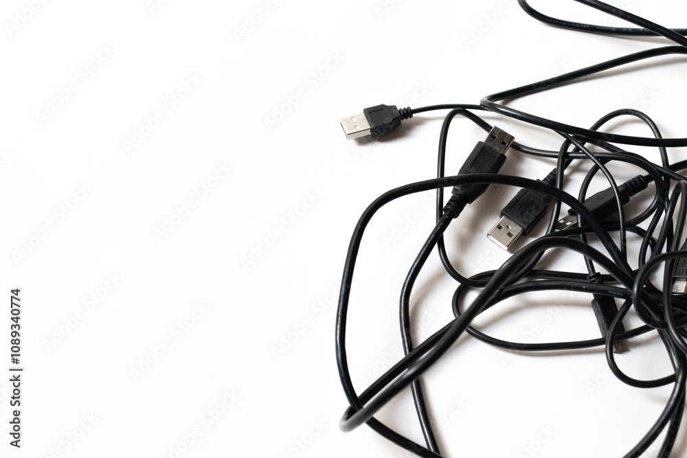 Chaotic cables isolated on white background. After edits. Chaotic cables isolated on white background. After edits.