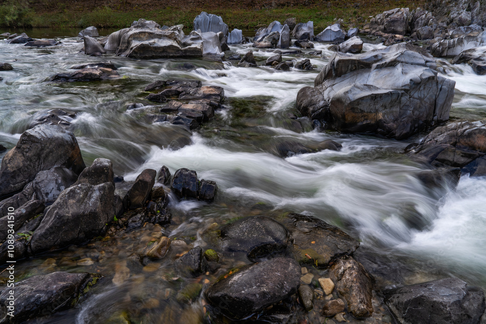 flowing water at the stream in the autumn valley