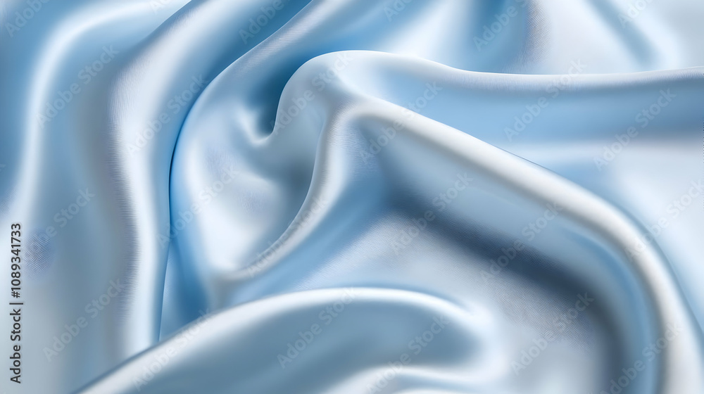 Obraz premium Soft, flowing light blue silk fabric with elegant drapes and folds, perfect for background or texture.