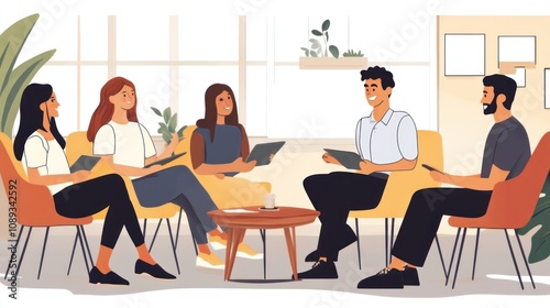 Teamwork Meeting: Collaborative Discussion in a Modern Office Space