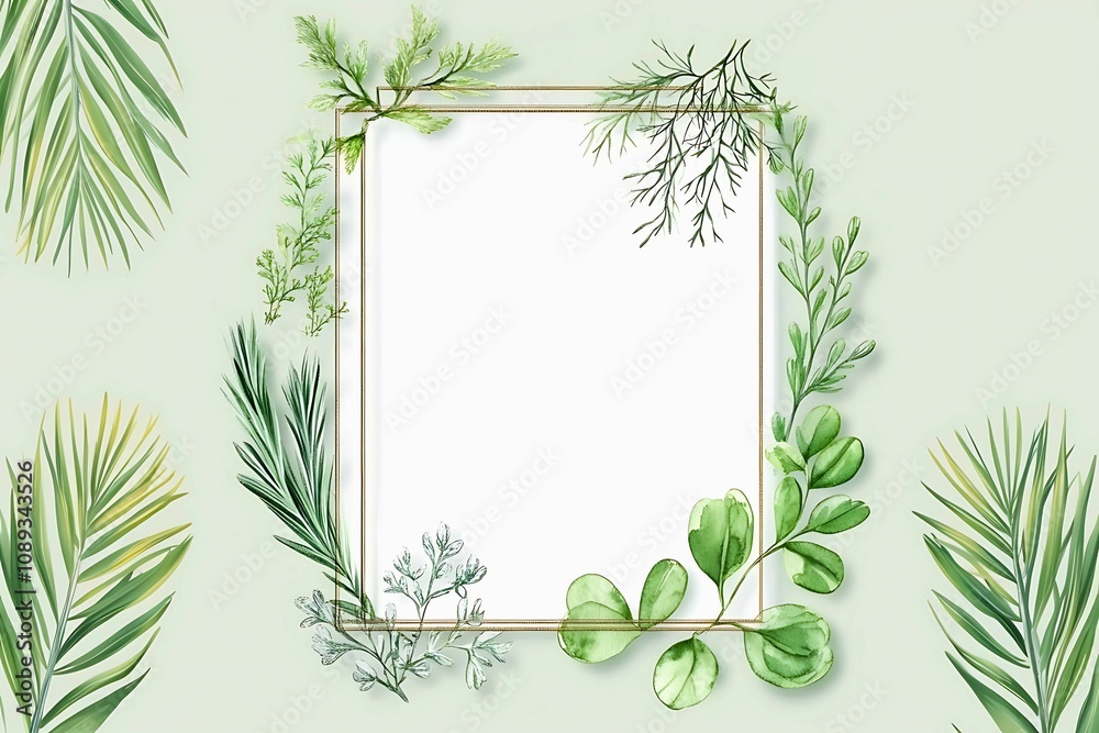 Fototapeta premium Botanical decorative frame featuring delicate green leaves and branches for nature-themed designs