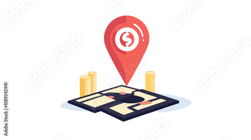 Finance and Money Location Pin Pointer on Map Marked