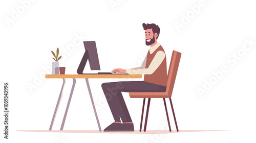 Professional Office Worker at Desk - Dynamic Moving Banner Concept