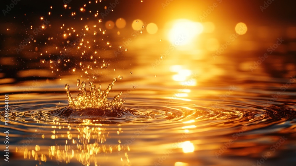 Golden sunset water droplet splash. Golden sunset water droplet splash.