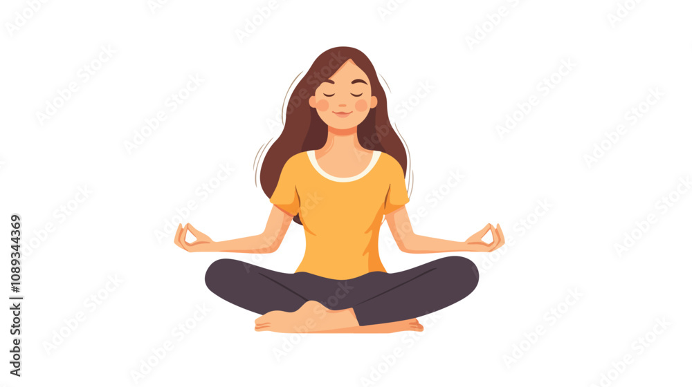Serene Young Woman Meditating in Lotus Position Serene Young Woman Meditating in Lotus Position