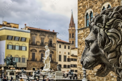 florenz, italien - löwenkopf an der piazza della signoria photo