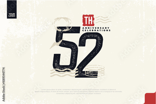 52nd anniversary with grunge texture and abstract geometric shapes photo