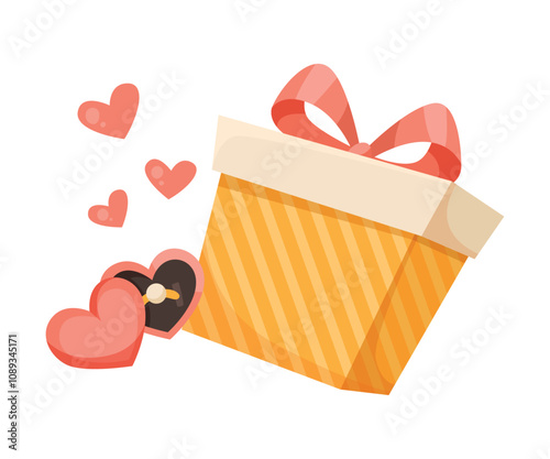 Wrapped Gift Box and Ring as Valentine Holiday Object Vector Illustration