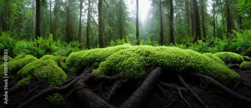 lush green forest with mosscovered ground and tall trees photo