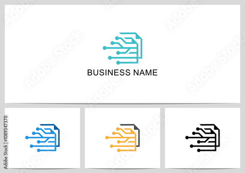 Paper Digital Outline Dots Circuit Logo Design