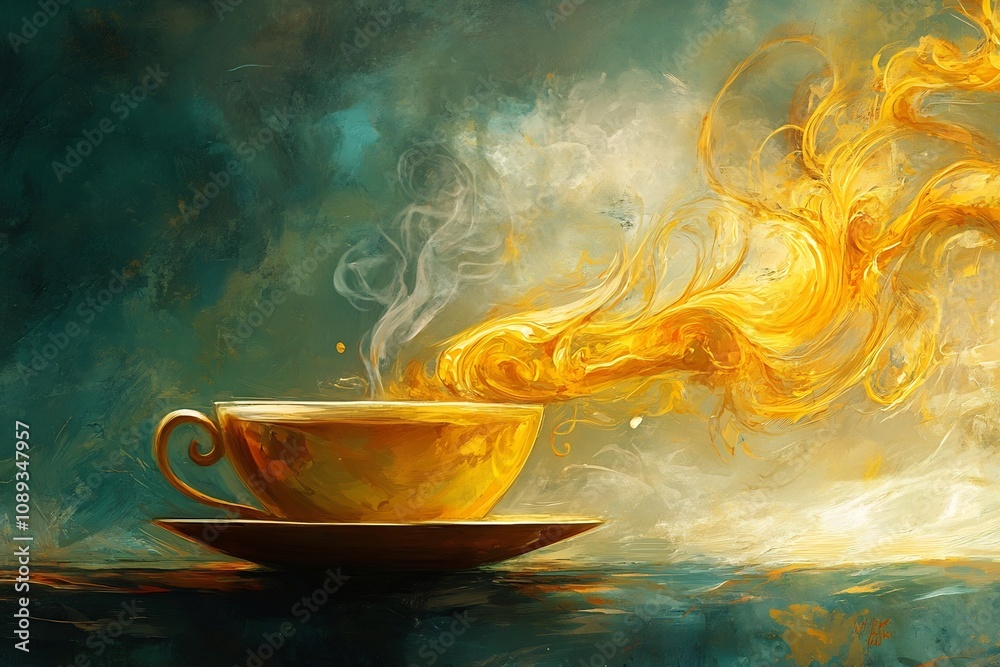 Swirling Steam from a Tranquil Cup of Tea Evoking a Peaceful Mood Swirling Steam from a Tranquil Cup of Tea Evoking a Peaceful Mood