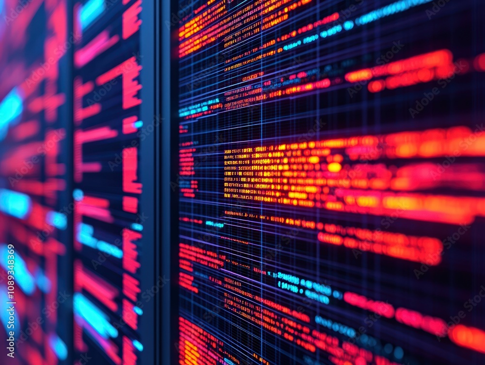A vibrant display of digital data streams, featuring bright reds and blues, illustrating the flow of information in a technology-focused environment. A vibrant display of digital data streams, featuring bright reds and blues, illustrating the flow of information in a technology-focused environment.