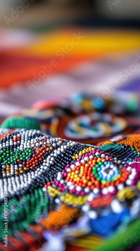 Zulu beadwork features colorful patterns on cloth, showcasing skill and creativity