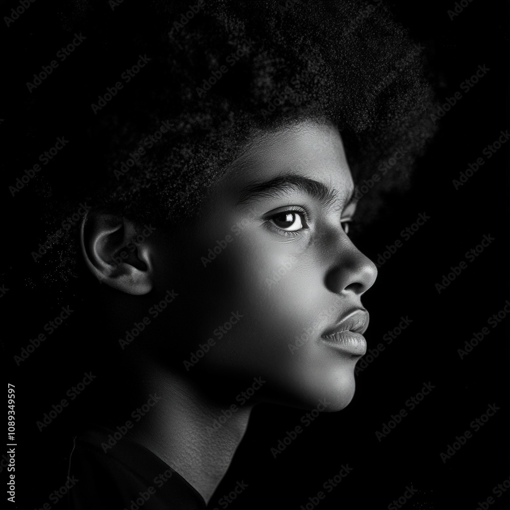 profile portrait of a young person with natural hair showcasing strong facial features profile portrait of a young person with natural hair showcasing strong facial features