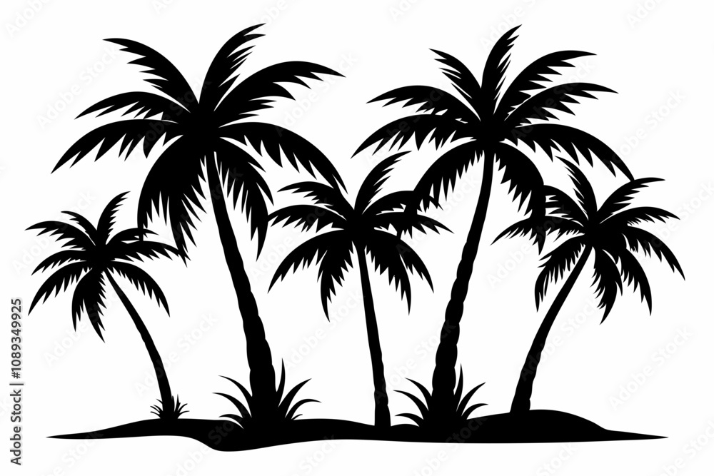 Set of palm tree black silhouette Vector, Palm tree Silhouette