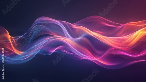 Abstract colorful wavy light streaks on dark background.