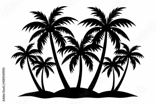 Set of palm tree black silhouette Vector, Palm tree Silhouette