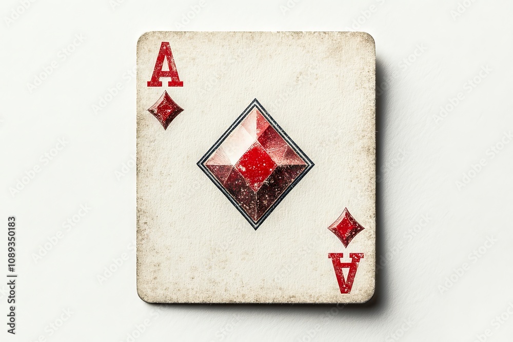 Obraz premium A detailed close-up of the four of diamonds card, showcasing its four red diamond symbols arranged symmetrically on a white background, creating a clean and elegant composition.