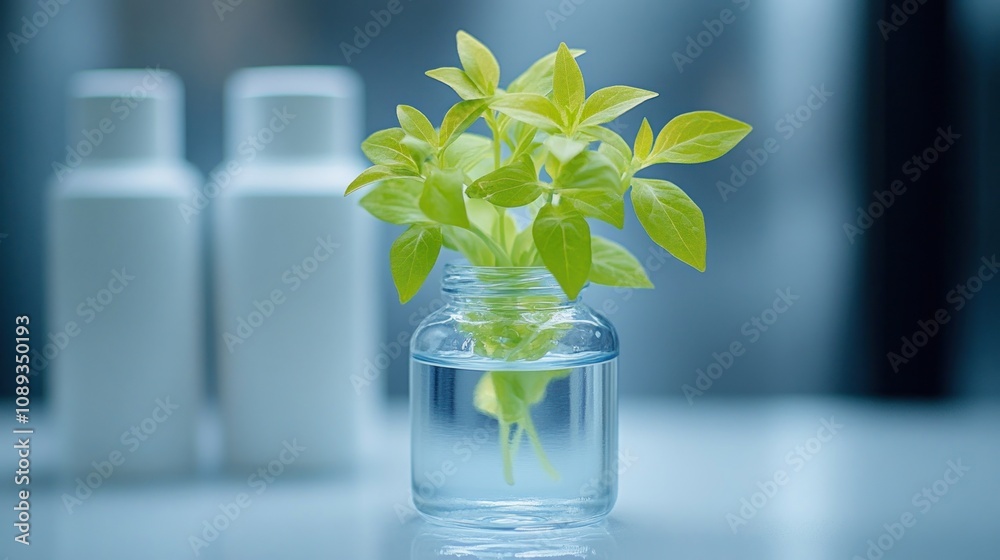 Green plant sprout in glass bottle. Green plant sprout in glass bottle.