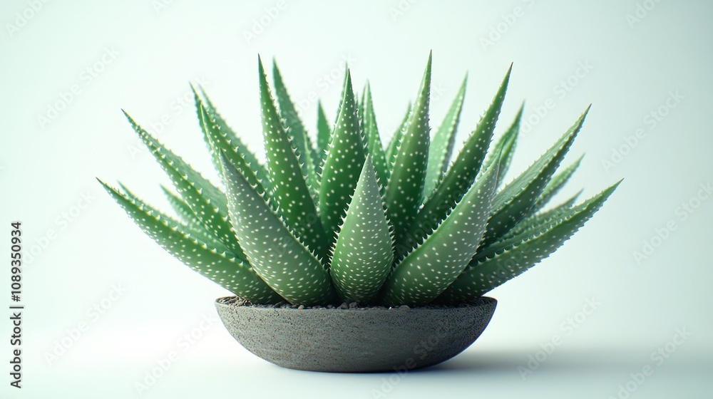 Green succulent plant in a gray pot on white background. Green succulent plant in a gray pot on white background.