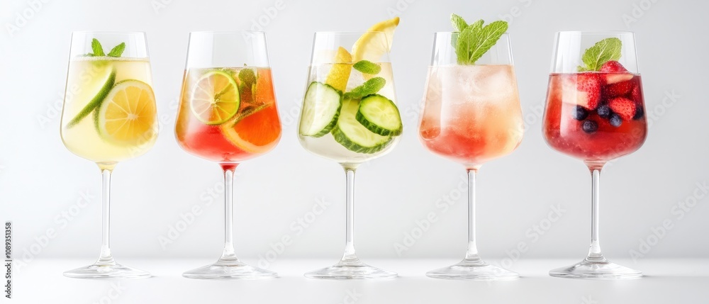 refreshing summer cocktails in elegant glasses with fresh fruits and herbs refreshing summer cocktails in elegant glasses with fresh fruits and herbs