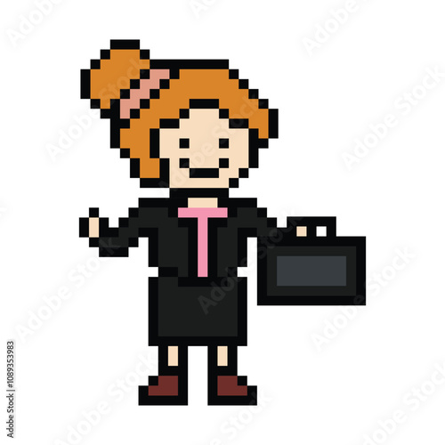 Cartoon cute pixel cartoon 8bit character business woman office smart work game for decoration business 8 bit female lady teacher businesswoman career smart character game png vector.