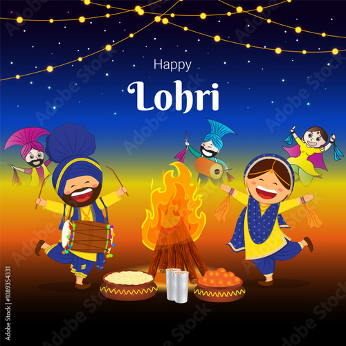 Vector illustration of Happy Lohri social media template