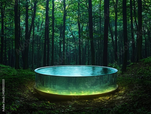 Glowing Self Sustaining Water Reservoir in Forest Preserving Clean Water for Future photo