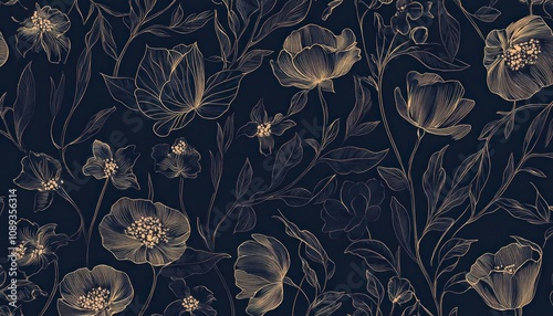 Elegant Gold Floral Pattern Dark Background Design