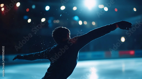 Ice Skater Layback Loop Jump, Night, Silhouette, Winter Sports, Action