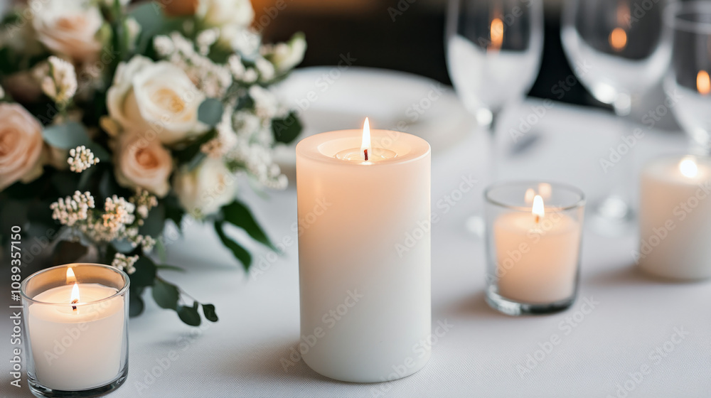 Elegant candlelight setup with flowers for a romantic dinner Elegant candlelight setup with flowers for a romantic dinner