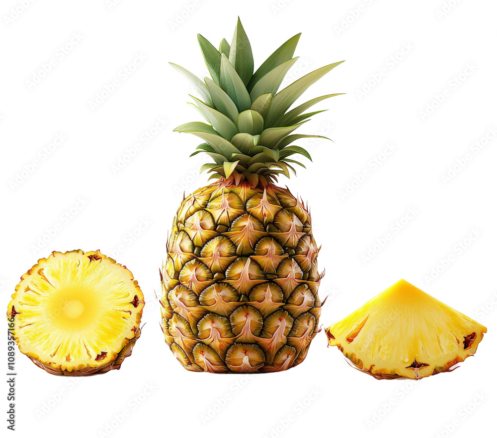 Fresh and Juicy Pineapple with Slices on White Background, Perfect for Tropical Recipes, Summer Dishes, and Healthy Snack Ideas, Rich in Vitamins and Flavorful Goodness Fresh and Juicy Pineapple with Slices on White Background, Perfect for Tropical Recipes, Summer Dishes, and Healthy Snack Ideas, Rich in Vitamins and Flavorful Goodness