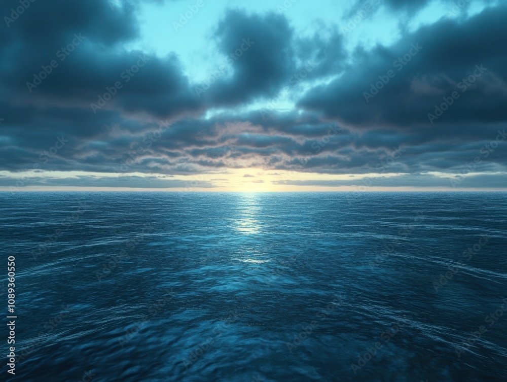 Obraz premium serene ocean view at sunset with dramatic clouds
