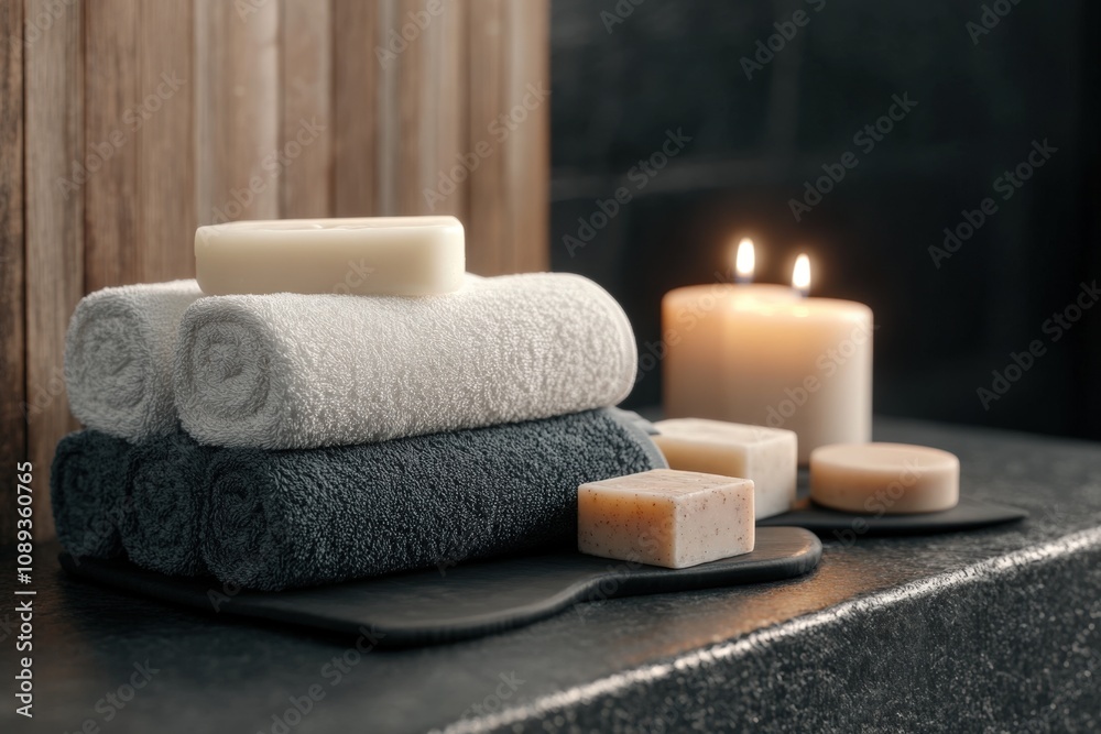 spa essentials with towels, candles, and soap for relaxation spa essentials with towels, candles, and soap for relaxation
