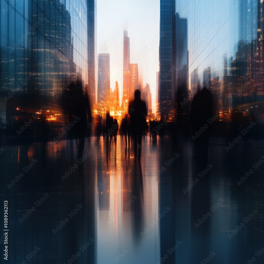 silhouetted figures walking in a modern urban landscape at sunset silhouetted figures walking in a modern urban landscape at sunset
