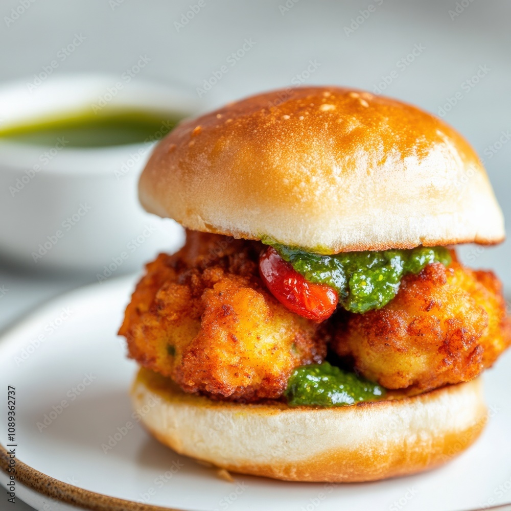 delicious sandwich with crispy filling and vibrant sauce