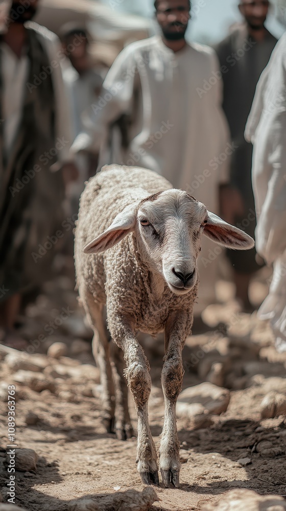 Eid al-Adha lamb sacrifice in a rural area with participants celebrating Eid al-Adha lamb sacrifice in a rural area with participants celebrating