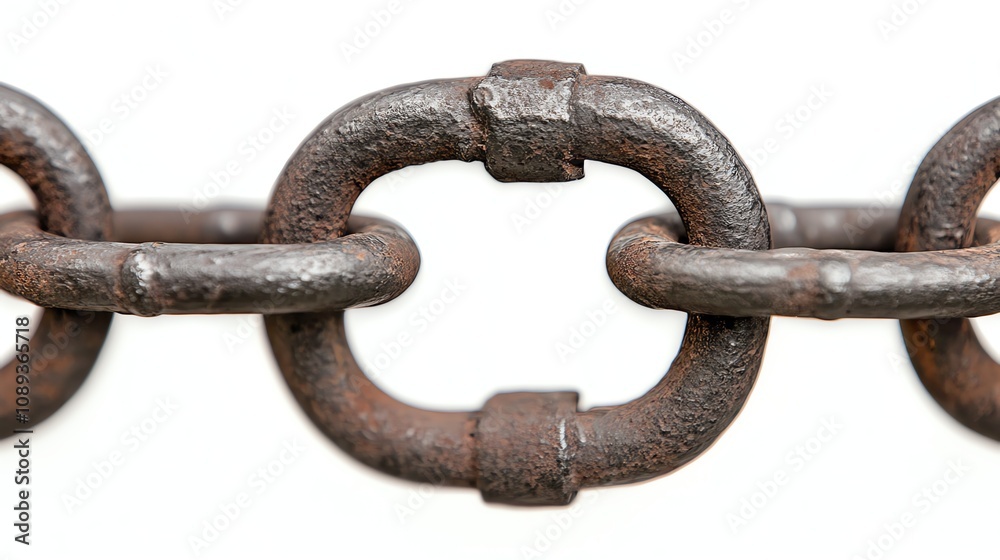 Close-up of an antique metal chain link, isolated on white background. Close-up of an antique metal chain link, isolated on white background.