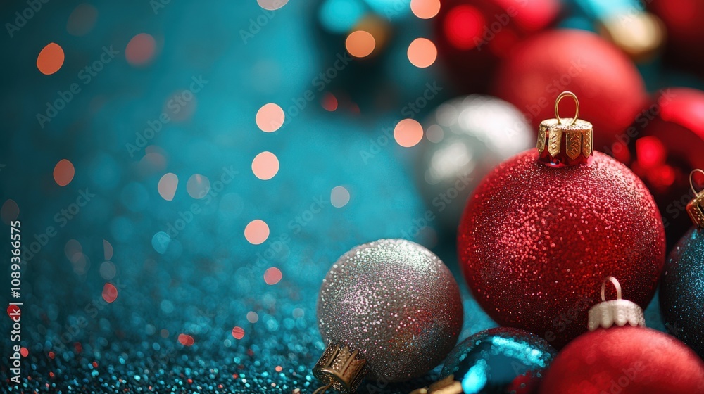 Obraz premium Festive Christmas Ornaments with Sparkling Bokeh Background
