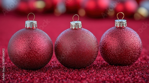 Elegant Red Christmas Ornaments on Festive Background